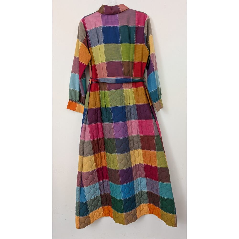 Penneys Loungewear 1970s Rainbow Patchwork Plaid Quilted House Dress Size Medium - Picture 3 of 12